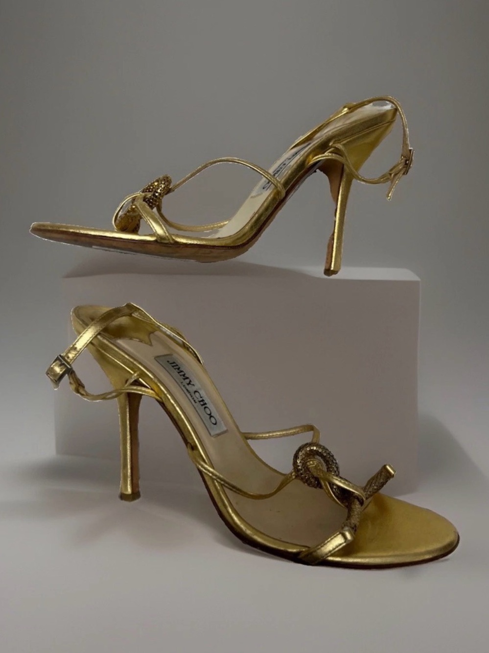 Jimmy Choo Stilletto Heels EU 39/US
9 Leather Gold Strappy Slingback EUC
$475